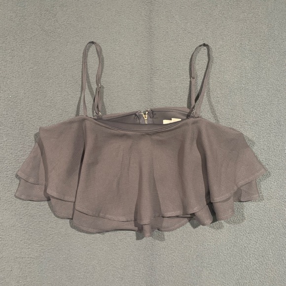 Forever 21 Tops - Forever 21 Womens Charcoal Gray Tiered Ruffle Crop Top Adjustable Straps Medium